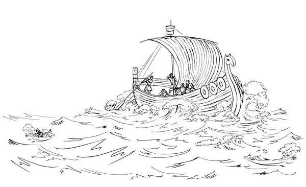 Bible War Century Age Wood Norse Travel Norway Pirate Swim — Vector de stock