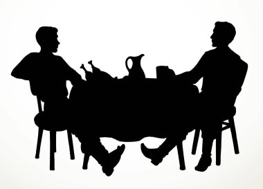 Komik, mutlu, aç, genç adam bira dükkanında atıştırmalık beyaz mesaj alanı. Ana hatları siyah mürekkep çizilmiş eski eğlenceli ev yapımı menü insan menüsü ikonu işaret işareti antika sanat karikatürü kraliyet hikaye tarzı