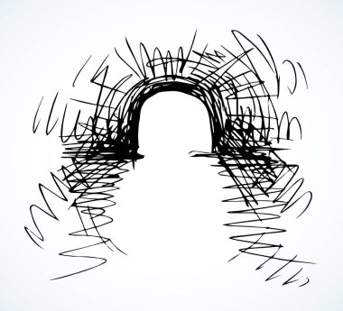 Okyanus sabah görüşünü çember yapın derin deniz suyu beyaz metin arkaplanı. Çizgi siyah el, akşam gölünde ışıldayan ışın huzmesi çizilmiş. Eski kemer kapısının logo simgesi tasarımı. Klasik mistik sanat karalaması.