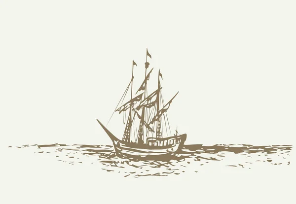 Clássico Madeira Alto Buccaneer Sailfish Galley Sailer Pictograma Ícone Espaço — Vetor de Stock