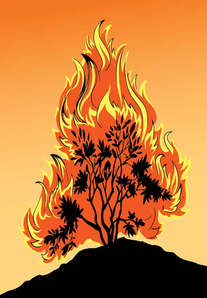 Closeup Old Holy Bright Fiery Hot Ash Branch Hazard Scene — Stock Vector