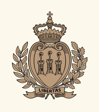 Kapalı renkli dünya Heraldic Land City Union gurur günü savaş birliği Ağaç Ağacı Kalesi yaprağı şekilli beyaz metin alanı. El çizimi web sanat resmi barış işçi birliği logosu ayarlandı