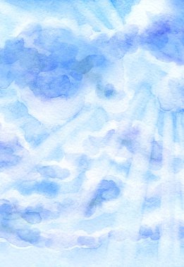 Hand drawn bright cold paint artwork wild dusk moody winter day scene sketch white paper backdrop text space. Light blue calm haze fog mist wind soft fume steam vapor air mood rain scenic artist view