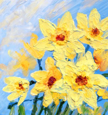 Parlak modern gouache boya pastel eskiz desen görünümü. Canlı el çizimi akrilik botanik tomurcuk sapı bitki posası retro yaratıcı kağıt kanva fırça tebrik kartı tarzı. Turuncu renkli gri gökyüzü sahnesi