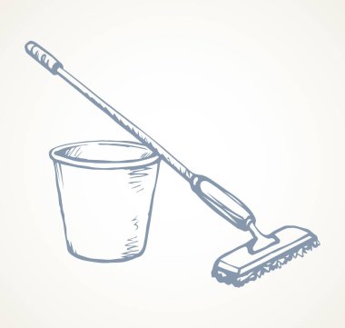 Beyaz oda metin uzayındaki çöp yumağı nesnesini temizleyin. Siyah el çizimi, sağlık sıvısı temizleyici bez küvet kovası logosu. Retro çizgi çizgi film sanatı görünüm çöp kutusunu kapatın