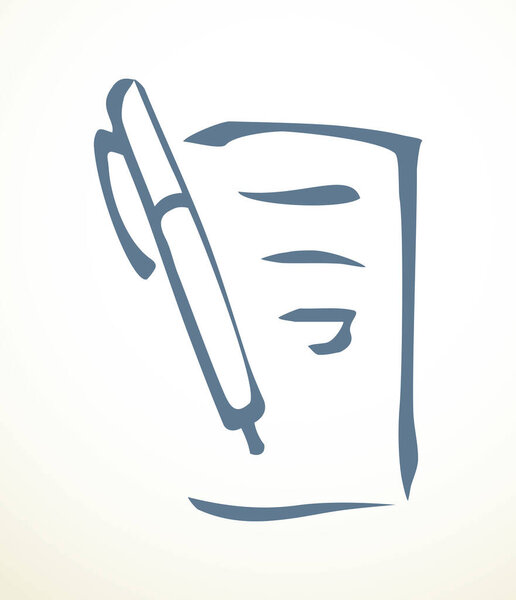 Close up view simple finance deal treaty folio register web outline white plan concept. Freehand linear black ink hand drawn closeup pact task pad record emblem design art retro doodle contour style