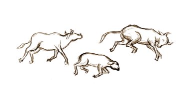 Beş tane zayıf, zayıf hayvan ısırığı hasta yaşam kaybı hasarı beyaz, kuru kumlu çöl arazisi metni uzayı yatıyordu. Koyu siyah el, ince vücut, ince bacak, çürüme, 10 Musa 'nın İncil' deki tanrı hikayesi, sanat.