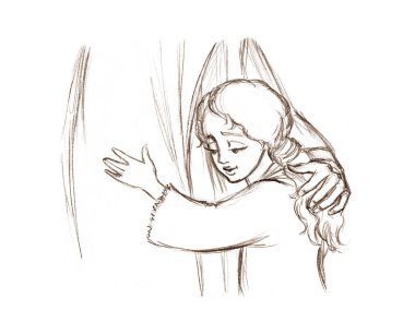 Genç bayan yahudi anne dikkatli ol küçük erkek çocuk ol dinlen tatlı gül kara kalem çizilmiş gülümse yahudi anne neşelen Tanrı eski beyaz kutsal inanç sanat sembolü konuş