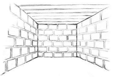 Koyu siyah el, evin içine çizilmiş eski tavan kiremit labirent açı kutusu sahne gökyüzü metin arkaplanı. Korkunç kayıp felaket krizi, tuzak yasağı simgesini yasaklıyor. Beyaz eskiz eskiz sanatı fikri.