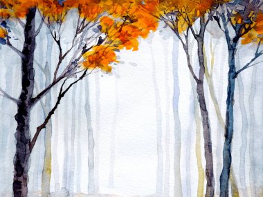 Elle çizilmiş ressam suluboya, sisli kağıt, metin arkaplanı. Siyah renk boya, buzlu kırmızı fırça tarzı sisli kırsal çalılık manzaralı. Sakin eski dal soluk avlu çizim sahne