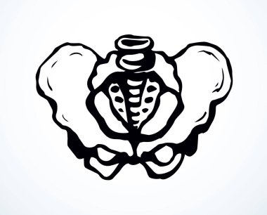 Önden beyaz, yaşlı, hasta, iliak gövde, kasık, bacak, uyluk ağrısı tedavisi, röntgen ışını yaralanması logosu. Elle çizilmiş siyah tıbbi röntgen omurga ağrısı çizimi çizim çizimi çizimi