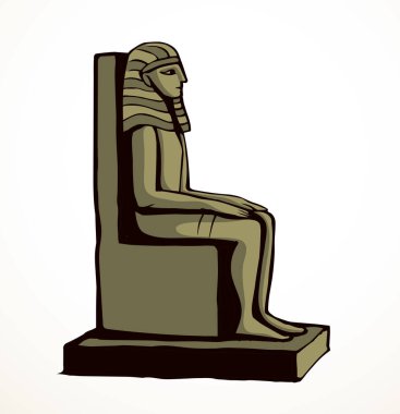 Giza Kahire logo simgesi, Luxor Palac Doğu Afrika Amun şehri harabe işareti. Taslak el geçmiş tanrı insan cetvel kafa taç koltuk beyaz taş mezar İncil çizim çizim çizim tarzı