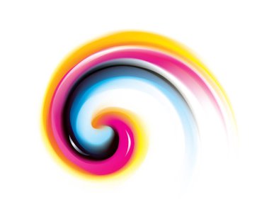 Canlı birincil boya gama tam palet pigment sembol çerçeve pankartın yaratıcı anafor şablonu. Yazdırma teknolojisi parlak kıvrımlı püskürtme disk simgesi simgesi logosu. Yakın görünüm metin uzayı