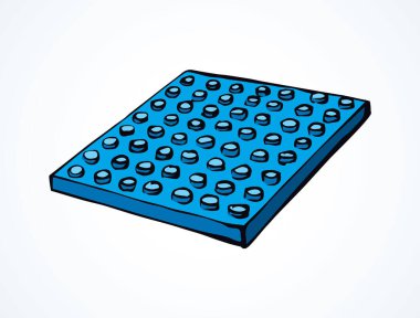 Canlı mavi Meccano yapboz seti beyaz kağıt arka planda. Parlak renkli mürekkep el çizimi tasarım obje amblemi piktogramı modern sanat karalaması çizgi stili. Metin için boşluk ile kapat