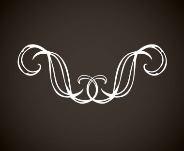 Eski sevimli romantik kitap kurdelesi kıvrımlı fiyonk etiketi koyu siyah tahta arka planda izole edilmiş. Serbest beyaz tebeşirle çizilmiş kıvırcık logo sanatsal kıvrımlı karalama stili.