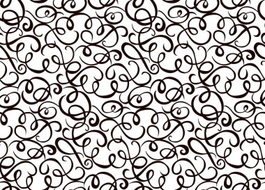 Garip romantik kafa karışıklığı koyu renk yuvarlak kıvrımlı yay düğümlü düğümler işe yarıyor. Siyah mürekkep doğrusal çizim el çizimi sanat retro curlicue klasik whorl funky tarzı hafif kağıt