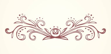 Eski sevimli romantik kitap kurdelesi kıvrımlı fiyonk etiketi beyaz kart arka planına izole edilmiş. Freehand siyah mürekkep ana hatlarıyla çizilmiş kıvrımlı logo sanatsal kıvrımlı karalama stili.