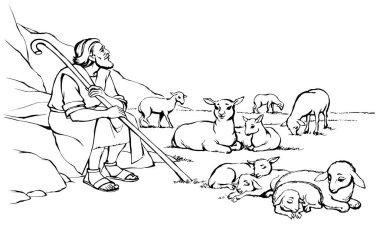 Kırsal yaştaki sakal bekçisi kol kadrosu kamış kadrosu sevimli erkek keçi sürüsü sürüsü otlağı arazi sahnesi. Ortadoğu bornozu giysisi kutsal Yahudi hizmetkarı İsa Mesih, masal sanatı için dua et.