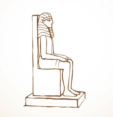 Giza Kahire logo simgesi, Luxor Palac Doğu Afrika Amun şehri harabe işareti. Taslak el geçmiş tanrı insan cetvel kafa taç koltuk beyaz taş mezar İncil çizim çizim çizim tarzı
