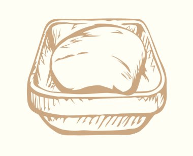 Büyük kavis kare taze aroma kabı kutusunu kapatın. Hafif kağıt metin arkaplanı ayarlayın. Siyah renkli kalem çizimi basit soyut amblem piktogramı eski karalama kalem tasarım biçimi