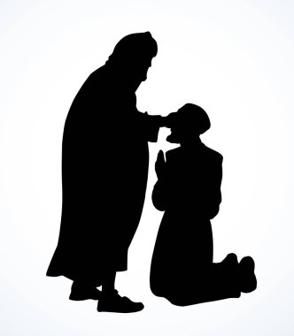 Yakından kutsal aziz çağı yahudi kutsal mesih Tanrı yargıcı kafa kafaya ver umut dile aşk için yalvar hastalıklı kulakları tedavi et beyaz yaşam sahnesi. Çizgi siyahı kilise gospel hikayesi Katolik sanat eskizi