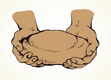 Tatlı, hafif, beyaz arpa rulo hamur, çocuk şefe yalvardı. Kalem çizilmiş eski erkek tanrı İsa kol inancı çavdar diyeti ikonu tabela logo kavramı eski İncil sanatı