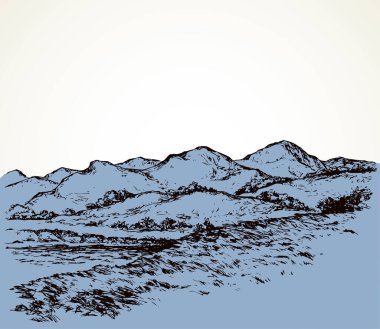 Splash brook glade çalı kalem hattı sahne. Deniz körfezi manzaralı dik kayalık monte banka. Kağıt metin alanında sanat doodle retro baskı stilinde anahat siyah mürekkep çizilmiş fon sembolü tasarım sahnesi