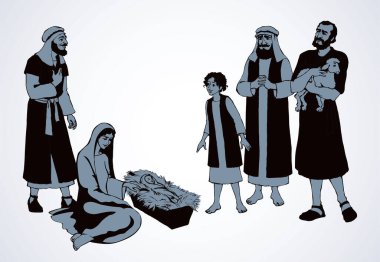 Beyaz kart metninde eski, mutlu kuzu eti sahnesi. Çizgili el çizilmiş neşeli Yahudi Lord mesih gece inancı Madonna tarihi ikonu işaret tablosu çizimi neşe dolu antik sanat retro incil hikayesi