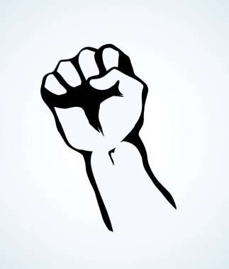 Beyaz üzerinde lider işçi galibi palmiye çizgisi direnmek tutun zafer öfke isyan kaldırın. Anahat amblem sert kazanmak çizgi kavramı çizmek kroki sanat simge siyah stil vektör çizilmiş