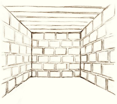 Koyu siyah el, evin içine çizilmiş eski tavan kiremit labirent açı kutusu sahne gökyüzü metin arkaplanı. Korkunç kayıp felaket krizi, tuzak yasağı simgesini yasaklıyor. Beyaz eskiz eskiz sanatı fikri.