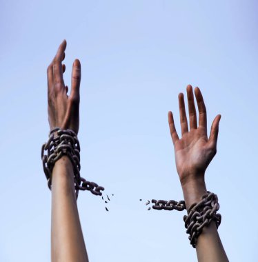 Close up jail law danger addict young sad guy ask god power joy help drug aid victory life. Closeup mental pain lady win sin limit old bind iron steel metal lock raise restrain will kidnap trap arrest