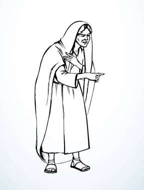 Vektör çizimi. Ayakta duran yaşlı kadın