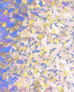 Koyu mavi kağıt üzerinde sahne resimli romantik guaj. Modern karman çorman yazı için boş alan. Fırça boyası koyu leylak renginde açık beyaz lekeler çizmiş. Makro görünüm