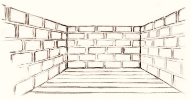 Koyu siyah el, evin içine çizilmiş eski tavan kiremit labirent açı kutusu sahne gökyüzü metin arkaplanı. Korkunç kayıp felaket krizi, tuzak yasağı simgesini yasaklıyor. Beyaz eskiz eskiz sanatı fikri.