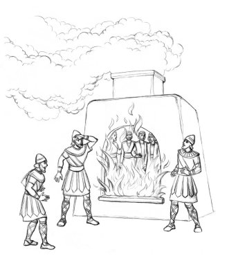 Doğu Suriye yasalarına göre 3 yaş grubu kollarını bağladı. Yahudi erkek kurban ocağın dumanına dayanmak için dua ediyor. Çizgideki kalem el, geriye doğru çizilmiş. Yazar İranlı Arap. Panik atak, korku, ölüm.