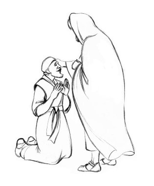 Aziz erkek, insan, İbrani, Mesih, Tanrı inancı gecesi beyaz sahneyi çek. El çizimi siyah yeni İsrail ordusu kalabalığı lise şefi geldi kan günahı ölüm ağlama ağacı eskizi eski bir katol tapınma sanatı