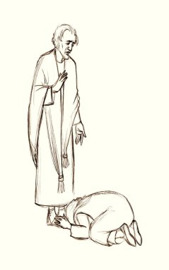 Yaşlı, kutsal Yahudi erkek, insan, Mesih, rahip havarisi. Hüzünlü Doğu Suriyeli köle Arap kadın kadın kadın diz çöküp ağla kurtarıcı kralın merhametli yiyeceğe ihtiyacı var.