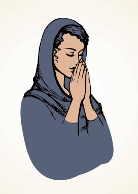 Genç endişe üzücü üzüntü oldukça Bayan diz ışık beyaz boşluk metin için Lord isteyin. Siyah çizgi mürekkep çizilen yan teşekkür saflık övgü savunmak kat palm kol kız logo işareti simgesi kavramı kroki retro sanat tarzı