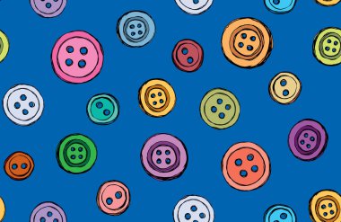 Koyu mavi giyim dekor üzerine kurulmuş modern sevimli damızlık tokası aracı. Parlak çoklu renkli obje amblemi eskimiş sanat karalama stiliyle metin için malzeme alanı üzerine çizilmiş. Görüntüyü kapat