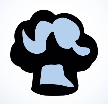 Kapalı, eski Fransız mutfağının kaputu. Siyah mürekkep kalemle çizilmiş başlık tasarımı retro sanat karalama çizgisi siluet baskı stili. Görünüm ışık kağıdının metin arkaplanını kapat