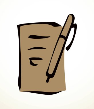 Yakın görünüm basit finans anlaşması kağıtları web sitesi ana hatları beyaz plan kavramı. Serbest ve doğrusal siyah mürekkep el yakın plan pakt görev pad kayıt amblemi tasarımı sanat retro doodle çizim biçimi