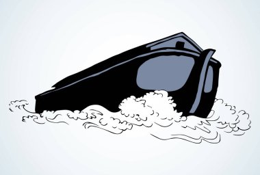 Ararat 'ta büyük bir kargo hattı var. Beyaz gökyüzü arkaplanı. Kahverengi renkli el çizimi şirin Tanrım, amblem amblem resim skecini kağıt üzerinde metin alanı üzerine antik karalama tarzında kaydet