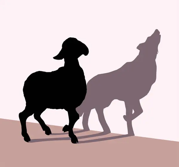 stock vector Vector drawing. Cute small sheep with shadow of wolf