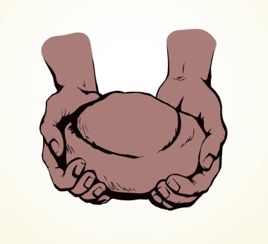 Tatlı, hafif, beyaz arpa rulo hamur, çocuk şefe yalvardı. Kalem çizilmiş eski erkek tanrı İsa kol inancı çavdar diyeti ikonu tabela logo kavramı eski İncil sanatı