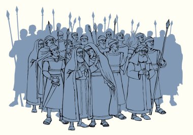 Kutsal tanrı çağı erkek insan yahudi inancı kilise giysi yasası. El çizimi siyah zırh İranlı şeytani baş lider İranlı İsa Mesih 'in yargıcı İran mahkemesi eskimiş Katolik çizgi roman çizimi