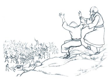 Holy jew power armor knight force israeli history elder senior age male arm rise up ask beg God legion high hill top land white sky scene. Jewish fighter defence symbol retro biblic story sketch art