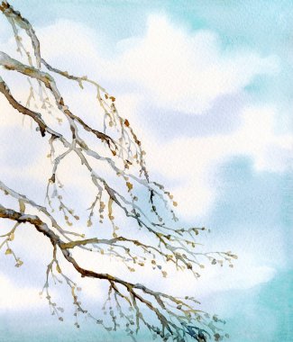 Beyaz kart metin arkaplanına resim çizen parlak el çizimi sanatçısı. Doğu mürekkebi renginde boya fırçası tasarımı manzarası. Romantik yaşlanmış ölü solgun filizlenme bahçesi sahnesi