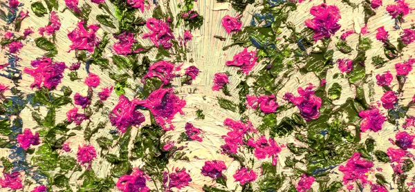Gouache Wild Spring Rustic Scene View Vibrant Pink Althaea Hand — Stock Photo, Image