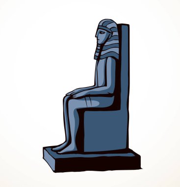 Giza Kahire logo simgesi, Luxor Palac Doğu Afrika Amun şehri harabe işareti. Taslak el geçmiş tanrı insan cetvel kafa taç koltuk beyaz taş mezar İncil çizim çizim çizim tarzı