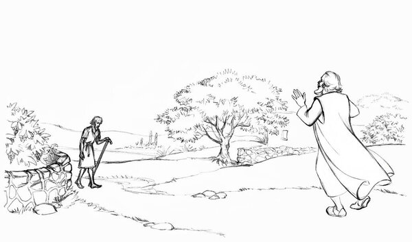 Asian sad lost sin Jewish male guy see crisis worker stick trip rural land way. Old poor torn robe cloth sin jew cry look Israel God Jesus Christ happy joy faith retro hand drawn east Arab sketch art